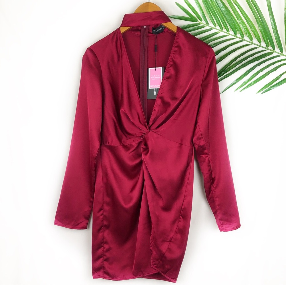 Prettylittlething Red Satin Dress NWT Size 8